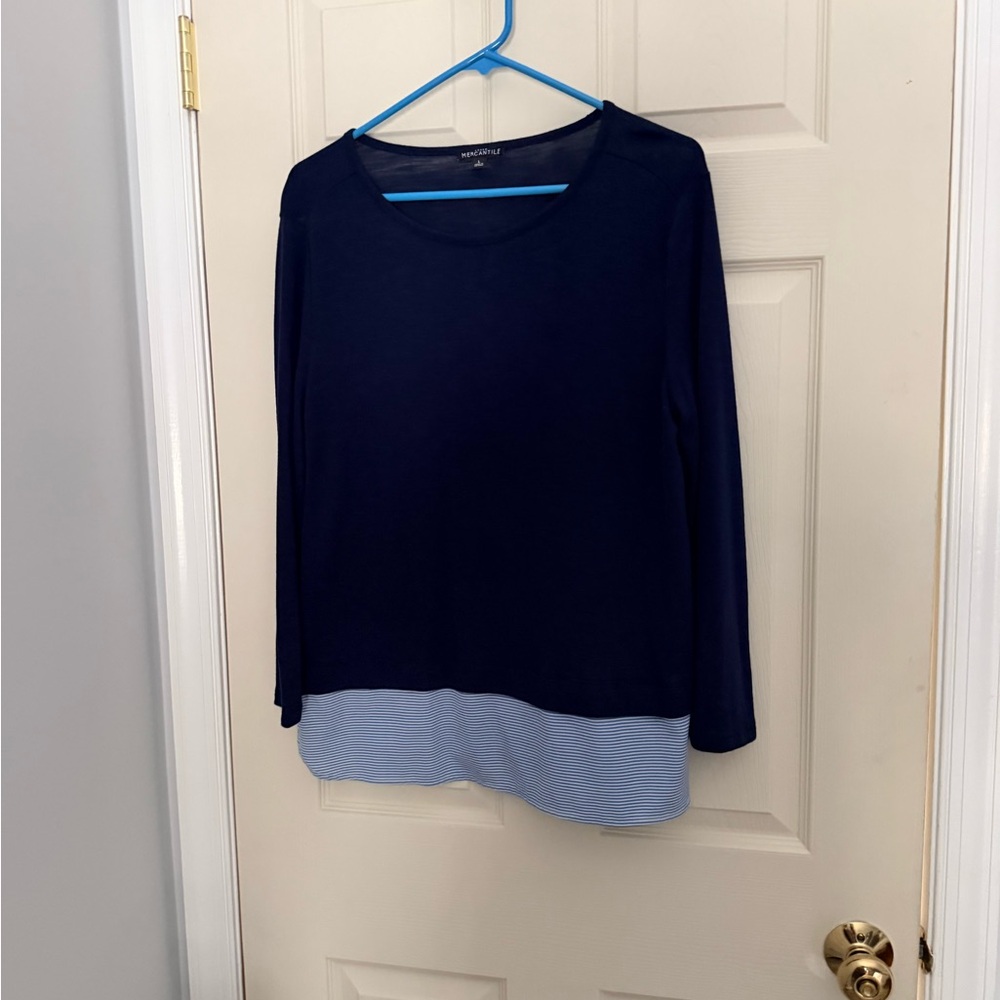 Elegant Navy and Light Blue Long Sleeve Top